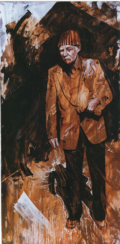 Homeless Man on Fairfax, 1990, Oil on canvas 88 x 44 inches